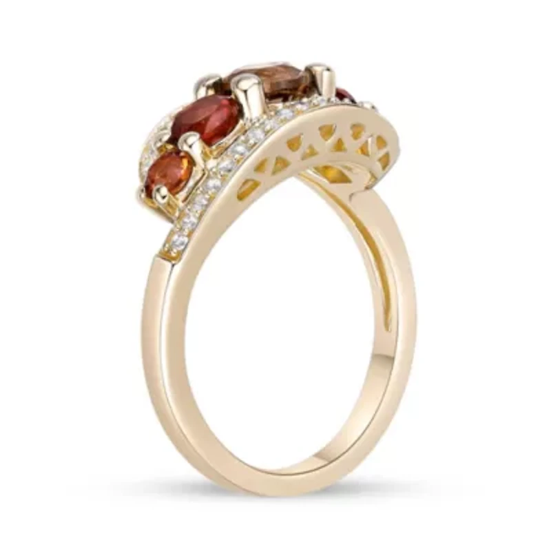Smoky Quartz, Citrine & Lab-Created White Sapphire Graduated Bypass Ring 2 micron 18k Gold-Plated Sterling Silver
