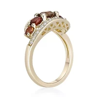 Smoky Quartz, Citrine & Lab-Created White Sapphire Graduated Bypass Ring 2 micron 18k Gold-Plated Sterling Silver