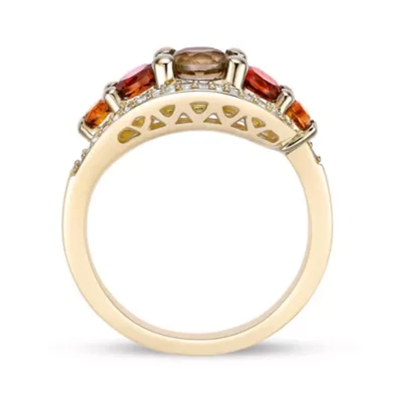 Smoky Quartz, Citrine & Lab-Created White Sapphire Graduated Bypass Ring 2 micron 18k Gold-Plated Sterling Silver