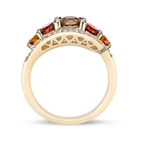 Smoky Quartz, Citrine & Lab-Created White Sapphire Graduated Bypass Ring 2 micron 18k Gold-Plated Sterling Silver