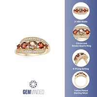 Smoky Quartz, Citrine & Lab-Created White Sapphire Graduated Bypass Ring 2 micron 18k Gold-Plated Sterling Silver