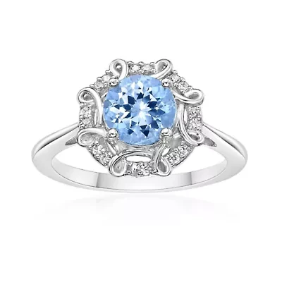 1 ct. t.w. Aquamarine & 1/10 Diamond Octagonal Scroll Frame Ring 10K White Gold