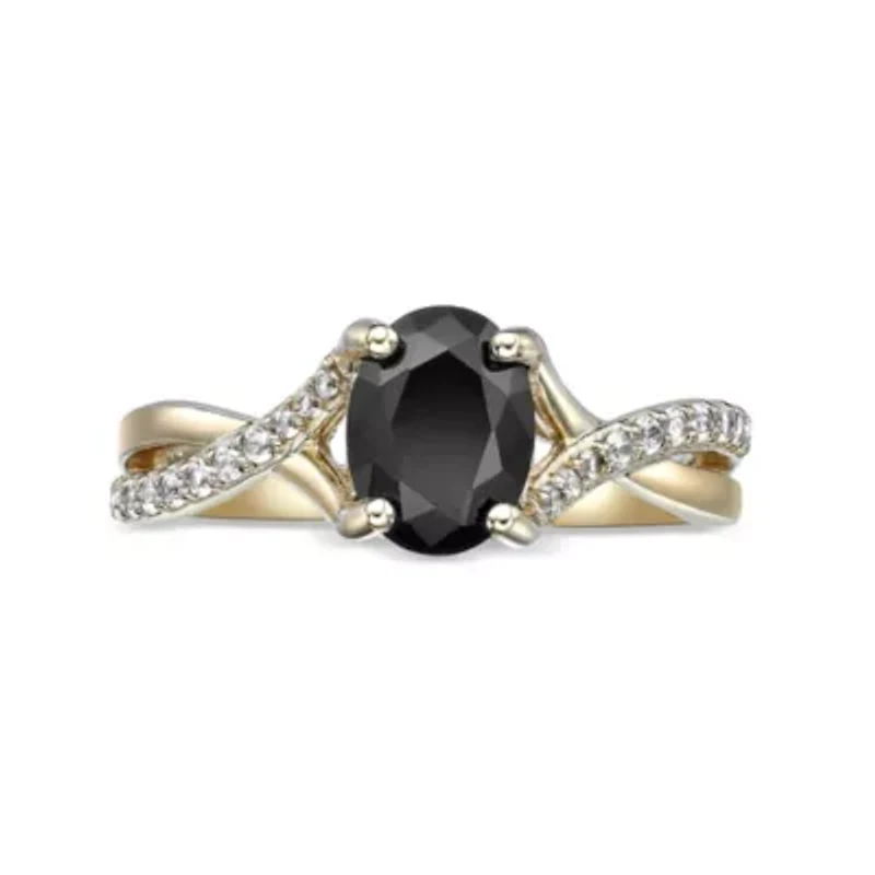 Black Onyx and Lab-Created White Sapphire Ring 2 micron 18k Gold-Plated Sterling Silver