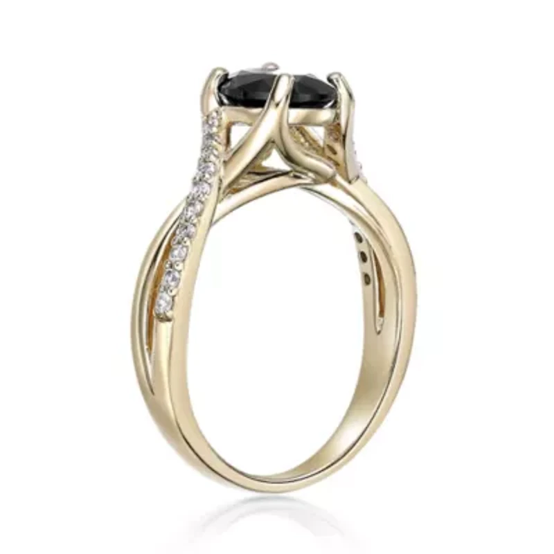 Black Onyx and Lab-Created White Sapphire Ring 2 micron 18k Gold-Plated Sterling Silver