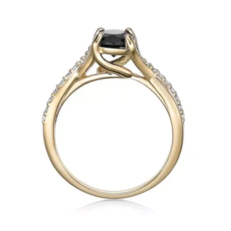 Black Onyx and Lab-Created White Sapphire Ring 2 micron 18k Gold-Plated Sterling Silver