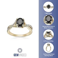 Black Onyx and Lab-Created White Sapphire Ring 2 micron 18k Gold-Plated Sterling Silver