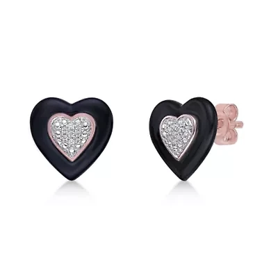 Diamond Accent Heart Earrings Ceramic and Rose Gold Plated Sterling Silver