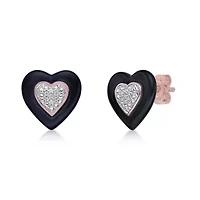 Diamond Accent Heart Earrings Ceramic and Rose Gold Plated Sterling Silver