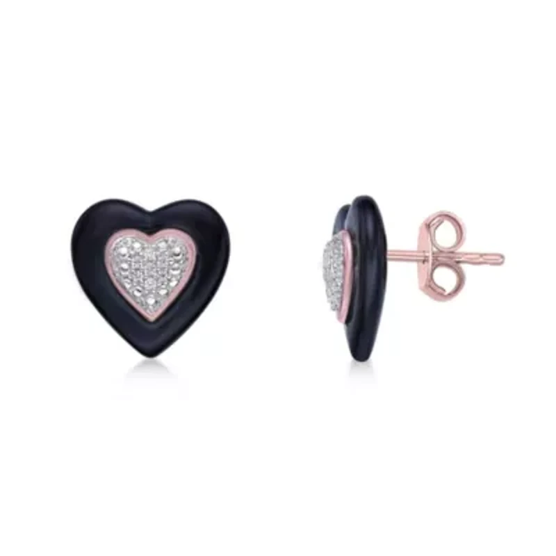 Diamond Accent Heart Earrings Ceramic and Rose Gold Plated Sterling Silver
