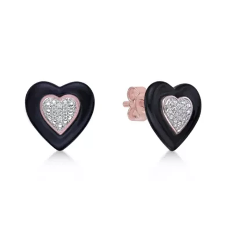 Diamond Accent Heart Earrings Ceramic and Rose Gold Plated Sterling Silver