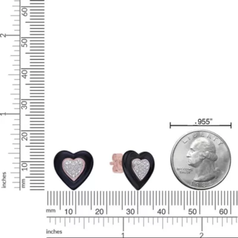 Diamond Accent Heart Earrings Ceramic and Rose Gold Plated Sterling Silver