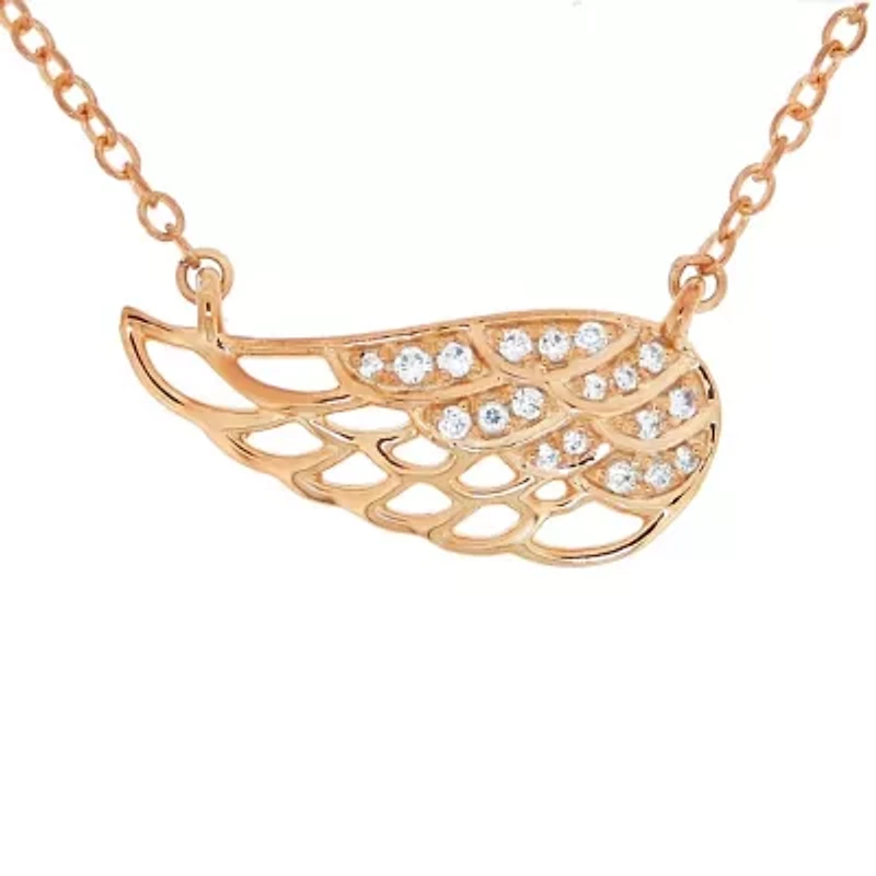 Diamond Accent Sideways Angel Wing Necklace Sterling Silver