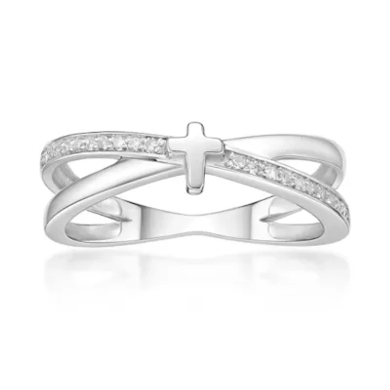 1/10 ct. t.w. Diamond Mini Cross Purity Ring Sterling Silver