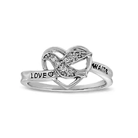 Diamond Accent "Love Waits" Heart Purity Ring Sterling Silver