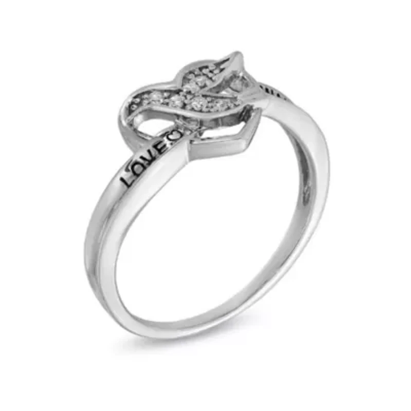 Diamond Accent "Love Waits" Heart Purity Ring Sterling Silver