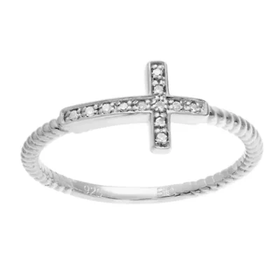 Diamond Accent Sideways Cross Ring Sterling Silver