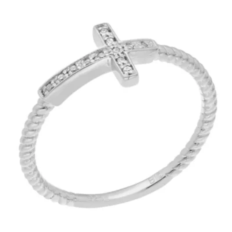 Diamond Accent Sideways Cross Ring Sterling Silver