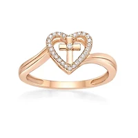Diamond Accent Heart Cross Ring Sterling Silver