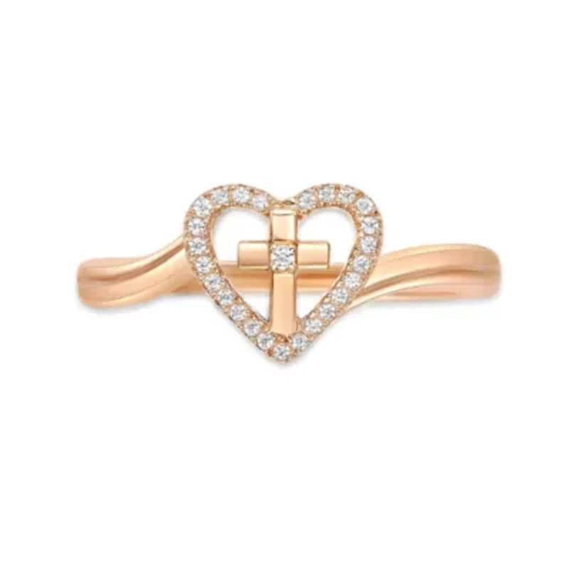 Diamond Accent Heart Cross Ring Sterling Silver
