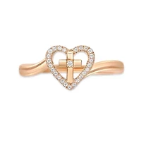 Diamond Accent Heart Cross Ring Sterling Silver
