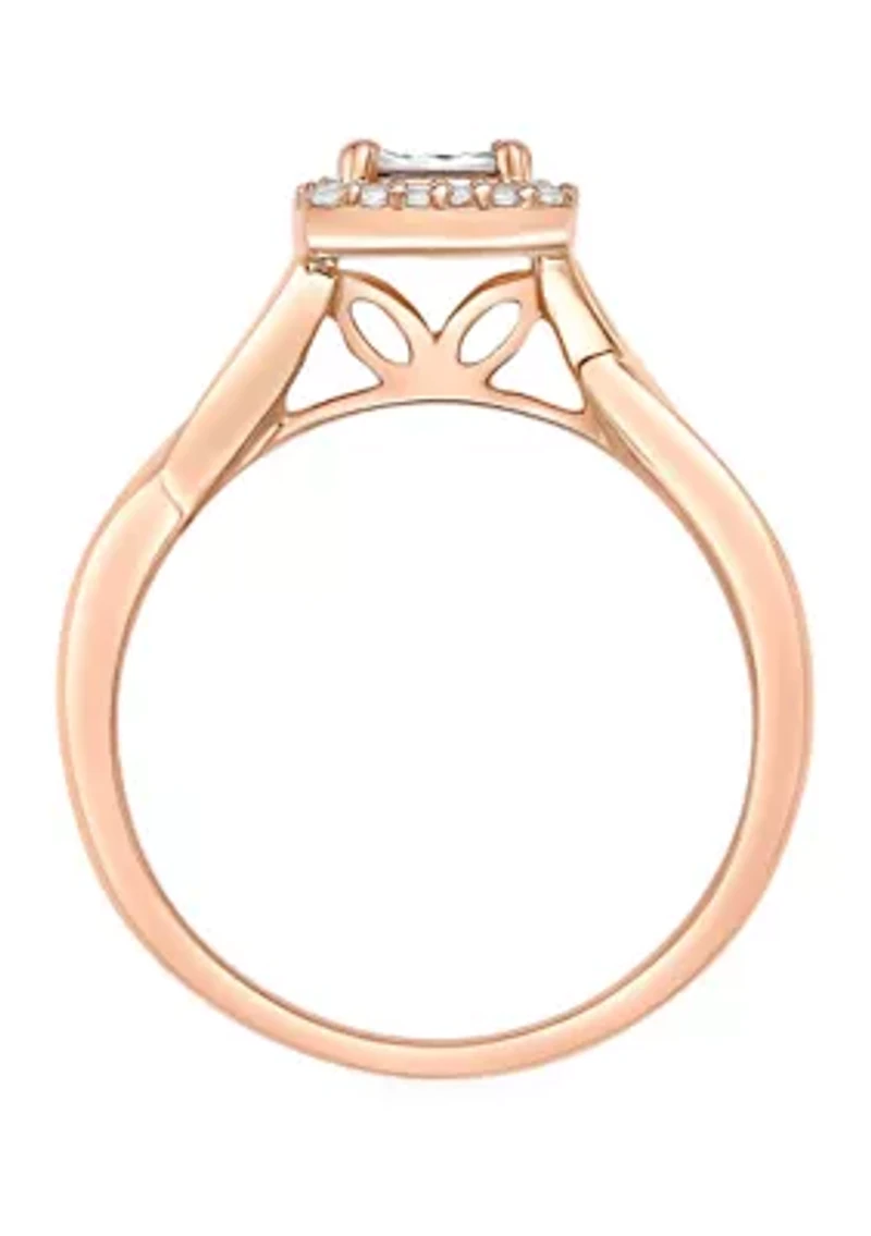 1/8 ct. t.w. Diamond Cushion Frame Twist Shank Ring Sterling Silver