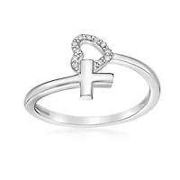 Diamond Accent Heart and Cross Bypass Purity Ring Sterling Silver
