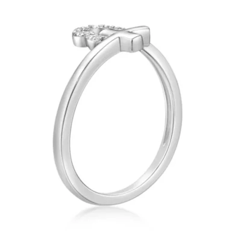 Diamond Accent Heart and Cross Bypass Purity Ring Sterling Silver