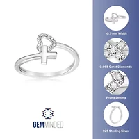 Diamond Accent Heart and Cross Bypass Purity Ring Sterling Silver