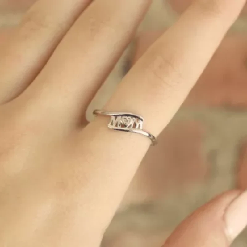 Diamond Accent "Mom" Ring Sterling Silver