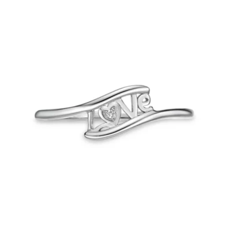 Diamond Accent "Love" Bypass Ring Sterling Silver