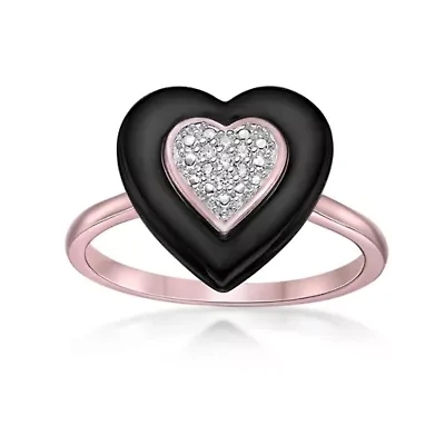 1/10 ct. t.w. Diamond Heart Ring Ceramic and Rose Gold Plated Sterling Silver