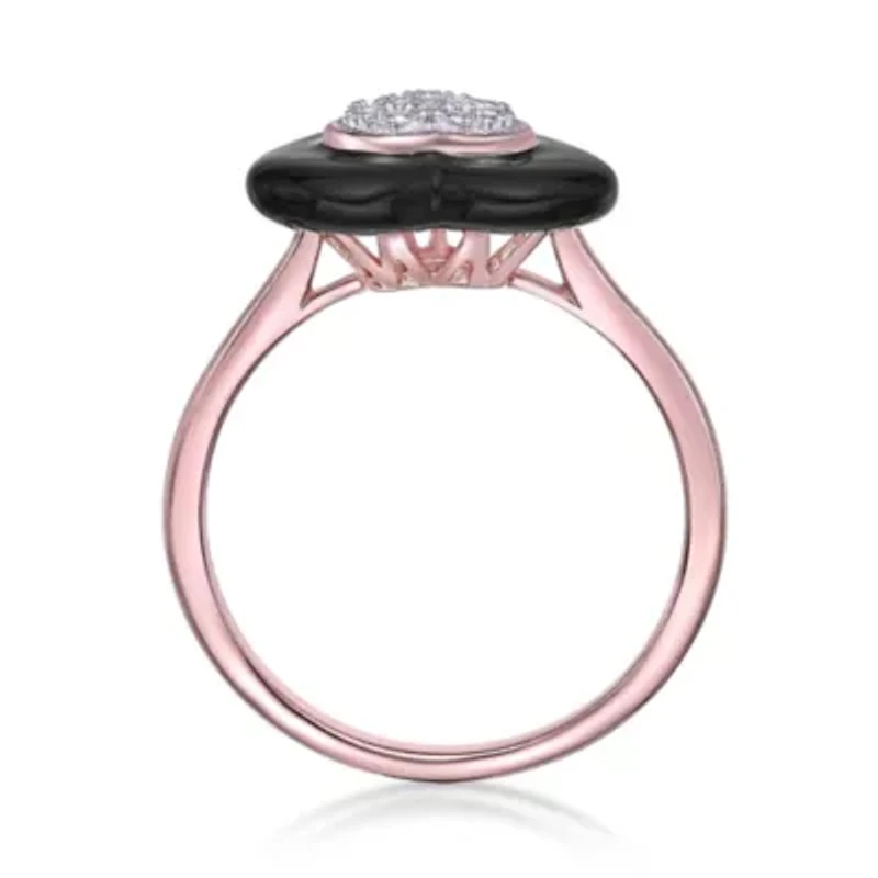 1/10 ct. t.w. Diamond Heart Ring Ceramic and Rose Gold Plated Sterling Silver