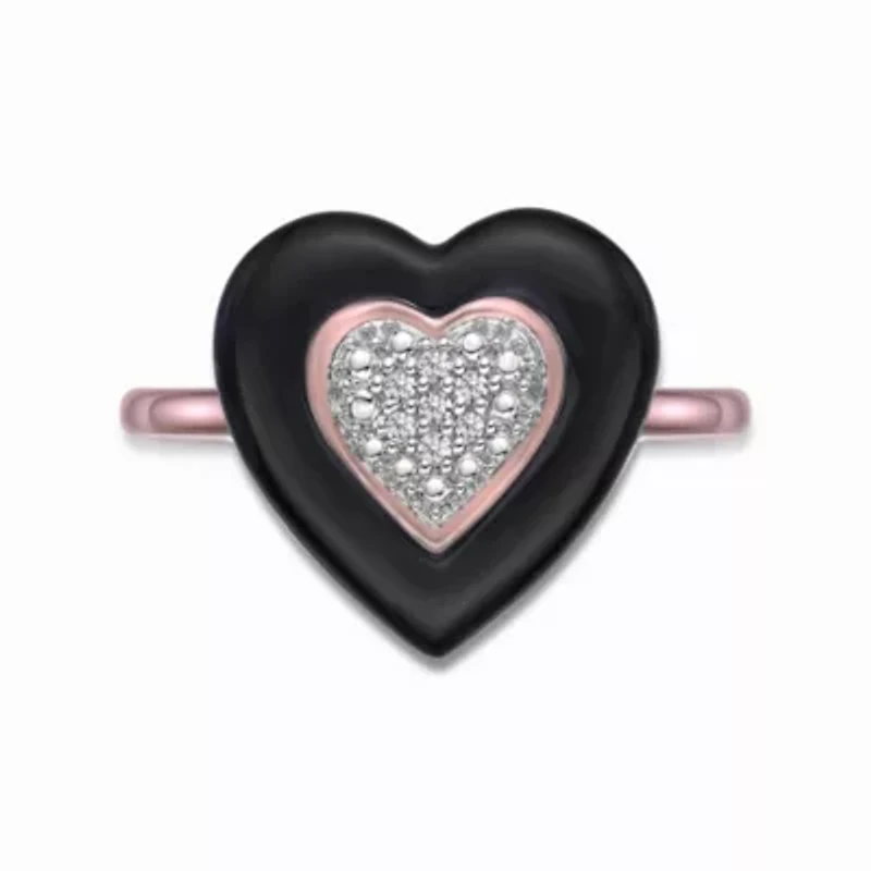 1/10 ct. t.w. Diamond Heart Ring Ceramic and Rose Gold Plated Sterling Silver