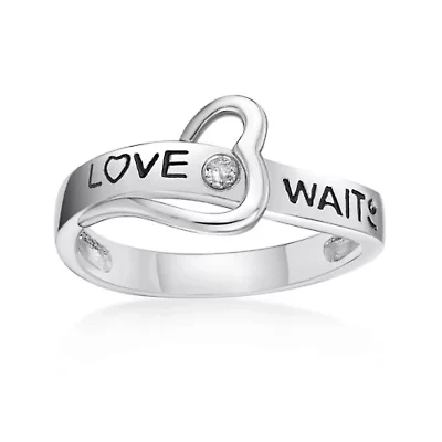 Diamond Accent 'Love Waits' Message Ring Sterling Silver