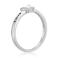 Diamond Accent 'Love Waits' Heart and Cross Purity Ring Sterling Silver