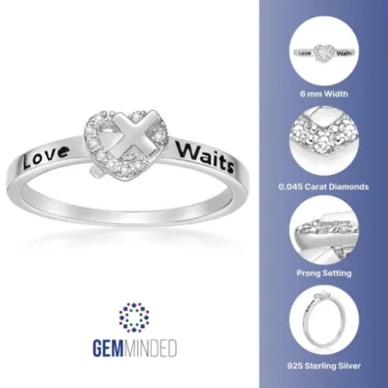 Diamond Accent 'Love Waits' Heart and Cross Purity Ring Sterling Silver