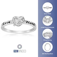 Diamond Accent 'Love Waits' Heart and Cross Purity Ring Sterling Silver