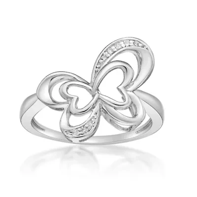 Diamond Accent Butterfly Shape Ring Sterling Silver