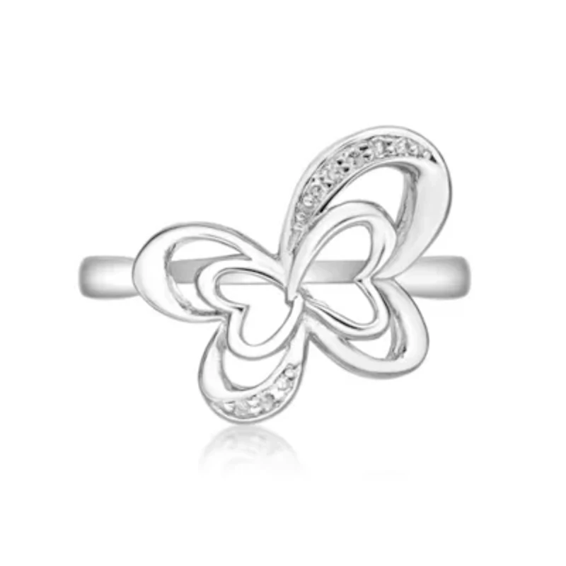 Diamond Accent Butterfly Shape Ring Sterling Silver
