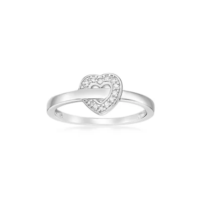 Diamond Accent Heart Shaped Promise Ring Sterling Silver