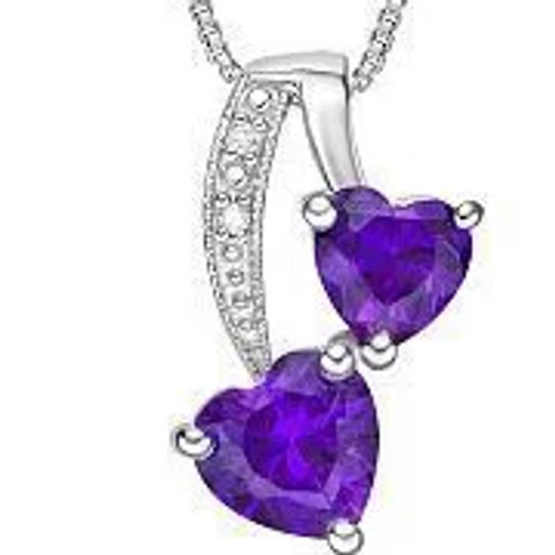 Lab Created Double Heart Gemstone Pendant Sterling Silver