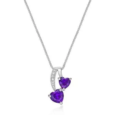Lab Created Double Heart Gemstone Pendant Sterling Silver