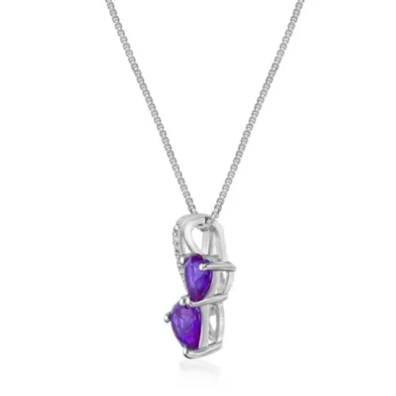Lab Created Double Heart Gemstone Pendant Sterling Silver