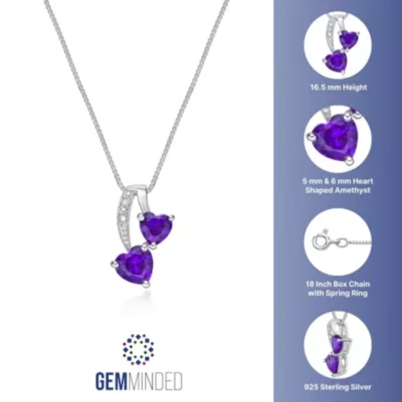 Lab Created Double Heart Gemstone Pendant Sterling Silver