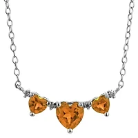 Three Heart Gemstone Pendant Necklace Sterling Silver