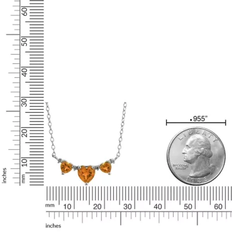 Three Heart Gemstone Pendant Necklace Sterling Silver