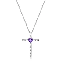 Lab Created Heart-Shaped Gemstone Cross Pendant Sterling Silver