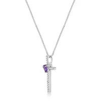 Lab Created Heart-Shaped Gemstone Cross Pendant Sterling Silver