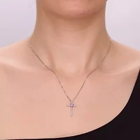 Lab Created Heart-Shaped Gemstone Cross Pendant Sterling Silver