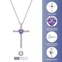 Lab Created Heart-Shaped Gemstone Cross Pendant Sterling Silver